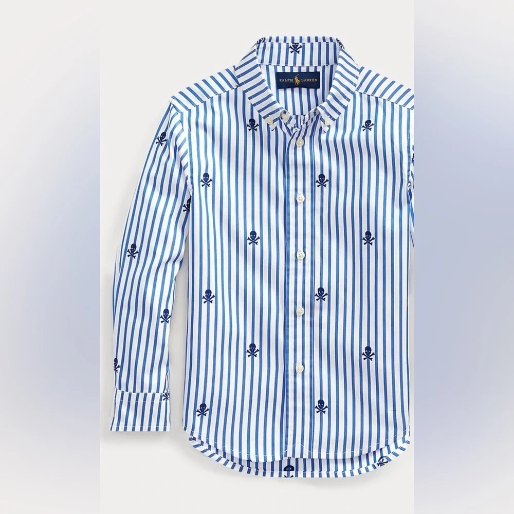 Ralph Lauren Kids White and Blue Striped Button Down Shirt